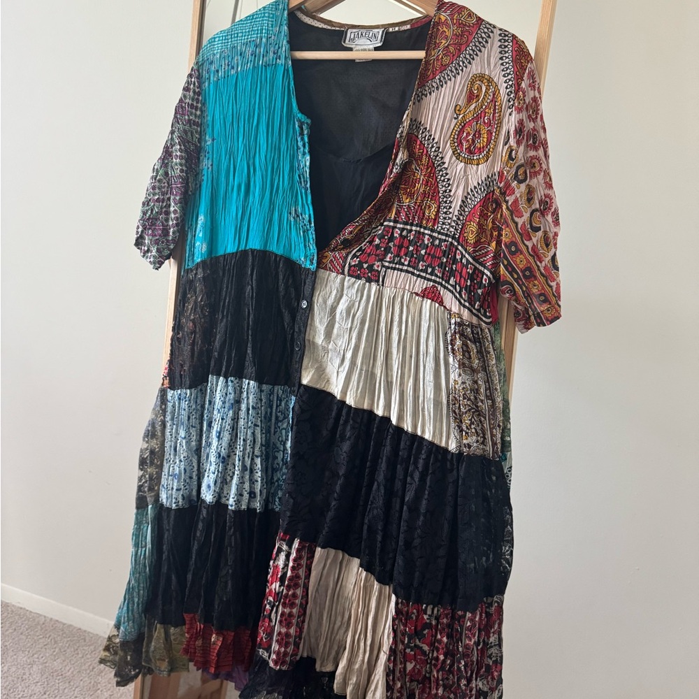 Jakelin 100% Pure Silk Boho Patchwork Tiered Dress M – One of a Kind